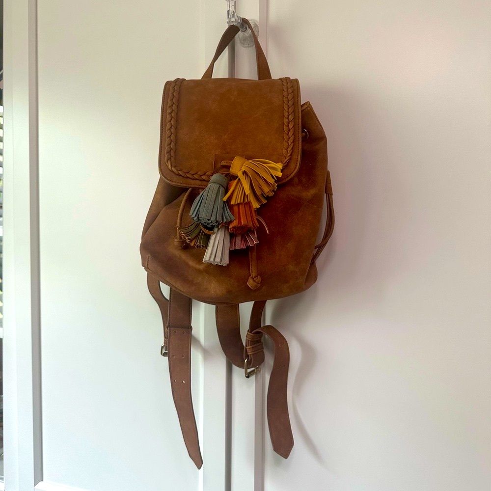 Brown faux Leather Backpack with Tassels